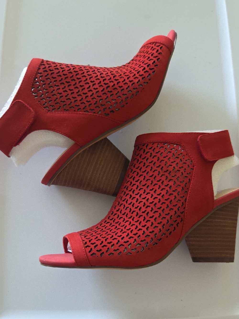 Open toe suede leather heels